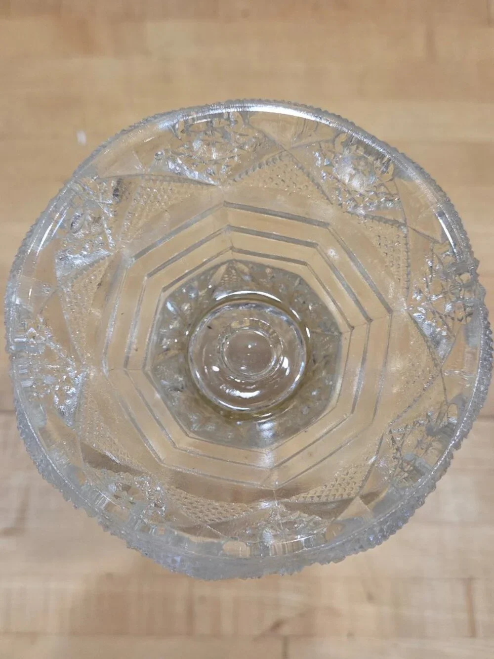 Antique Imperial Glass Clear Whirling Star Trumpet Vase 9.5 Inch